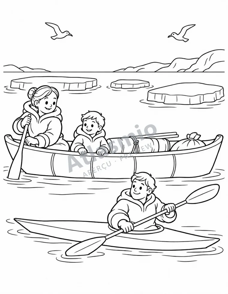Colouring illustration: Inuit ancestors on the move