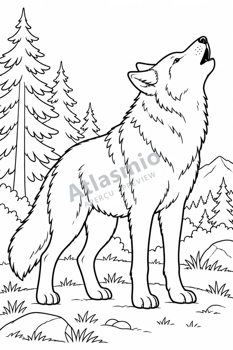 Colouring illustration: Grey Wolf