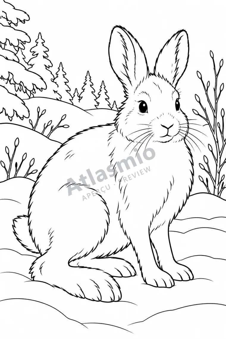 Colouring illustration: Snowshoe Hare