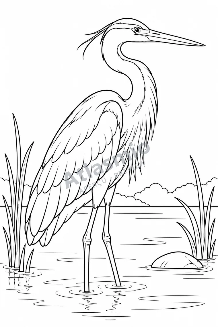 Illustration à colorier : Le grand héron