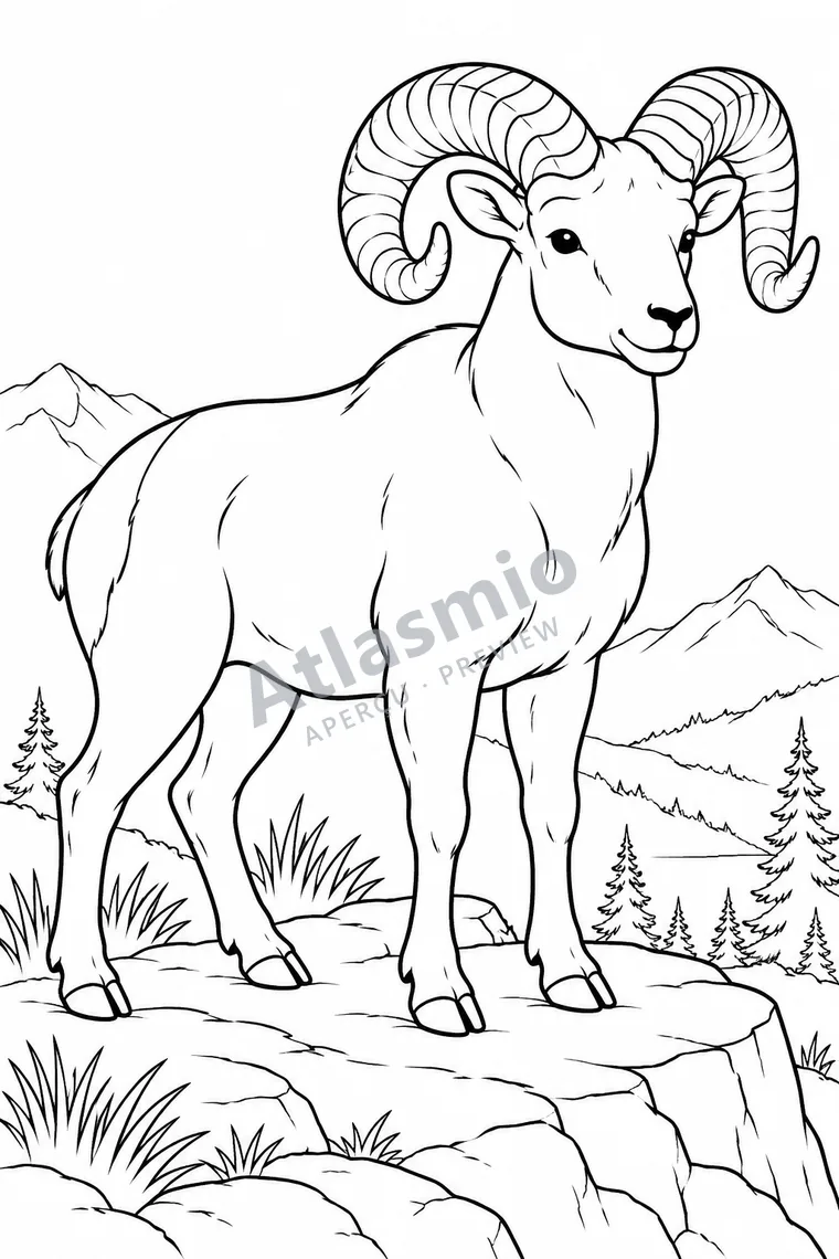 Colouring illustration: Bighorn Sheep