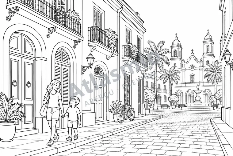 Colouring illustration: On a Havana Street
