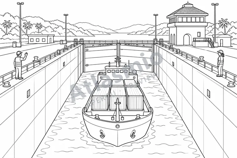 Colouring illustration: A Ship in a Lock