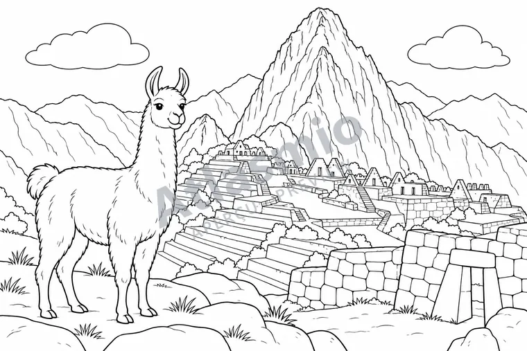 Illustration à colorier : Les terrasses du Machu Picchu