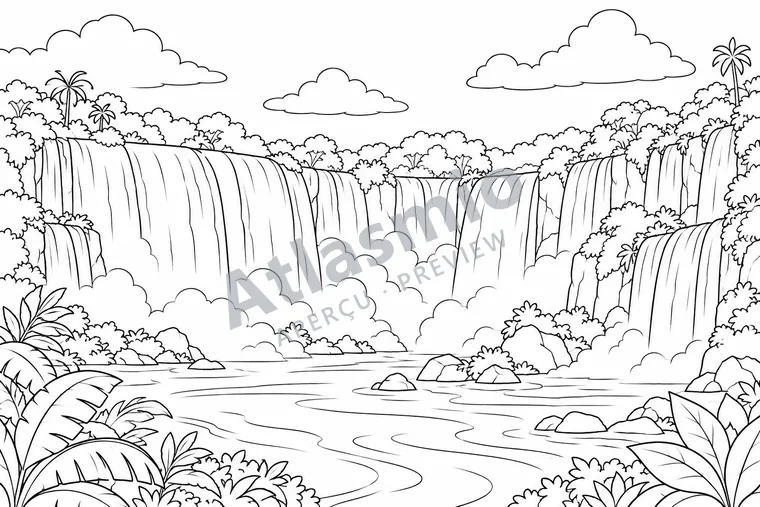 Illustration à colorier : Les chutes d’Iguazú