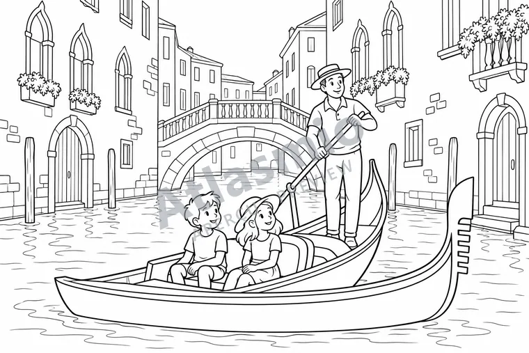 Illustration à colorier : Une gondole à Venise
