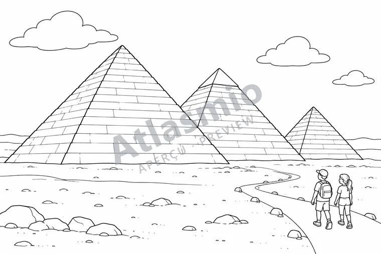 Illustration à colorier : Les pyramides de Gizeh