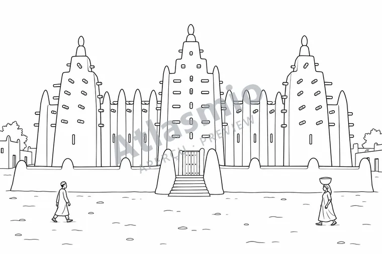 Illustration à colorier : Une architecture de terre à Djenné