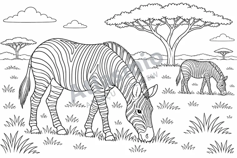 Illustration à colorier : Dans la savane du Serengeti