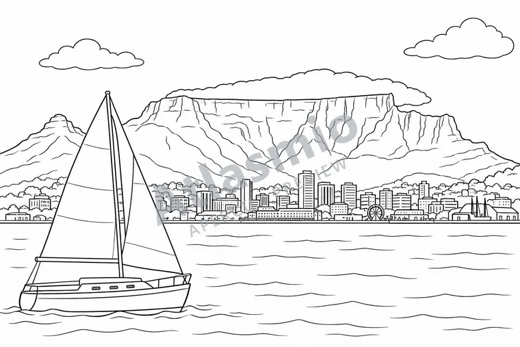 Colouring illustration: Table Mountain