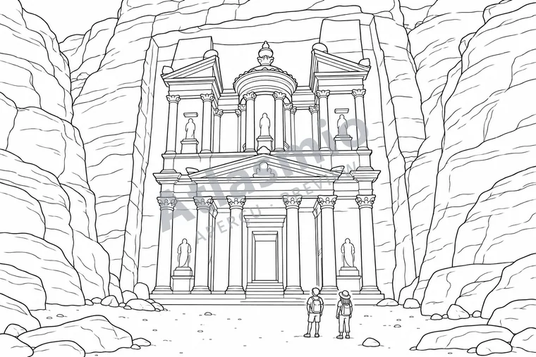 Colouring illustration: A Facade in the Rock