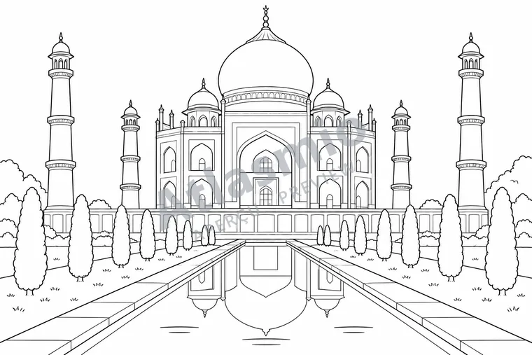 Colouring illustration: The Taj Mahal and its Reflection