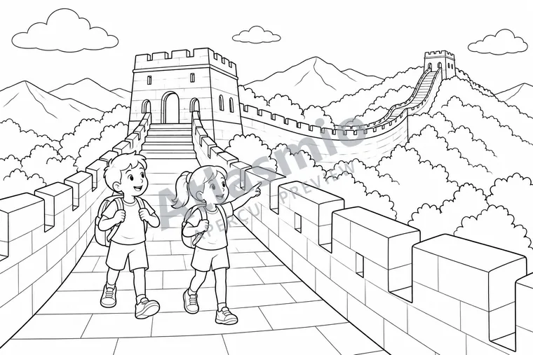 Illustration à colorier : La Grande Muraille serpente