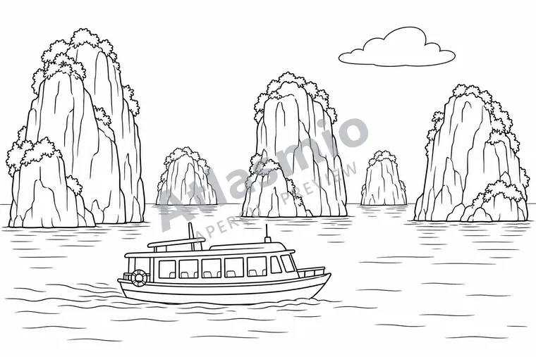 Illustration à colorier : Les îlots de la baie d’Ha Long