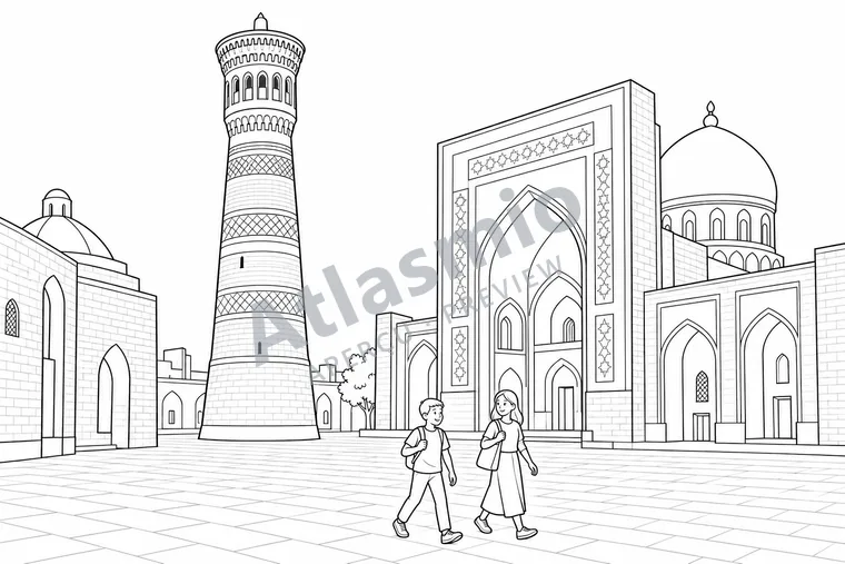 Colouring illustration: A Square in Bukhara
