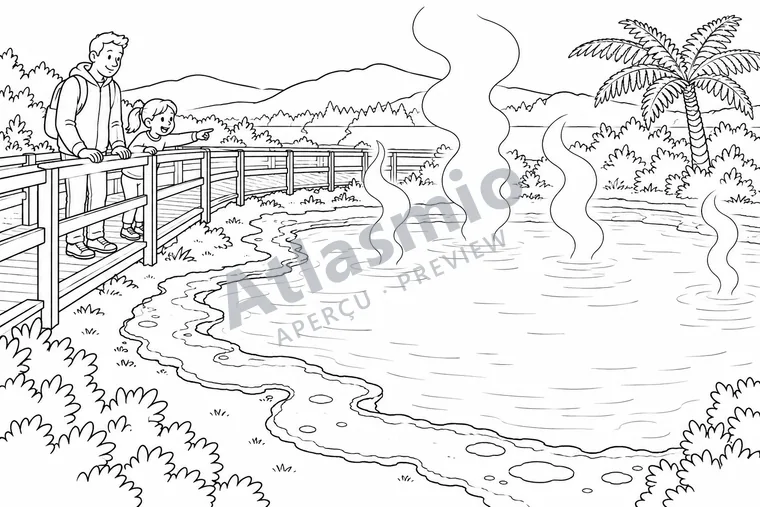 Illustration à colorier : Les eaux chaudes de Rotorua