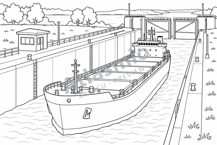 Colouring illustration: A Ship in the Welland Canal
