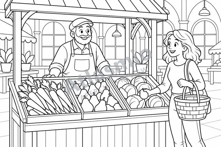 Illustration à colorier : Au marché St. Lawrence