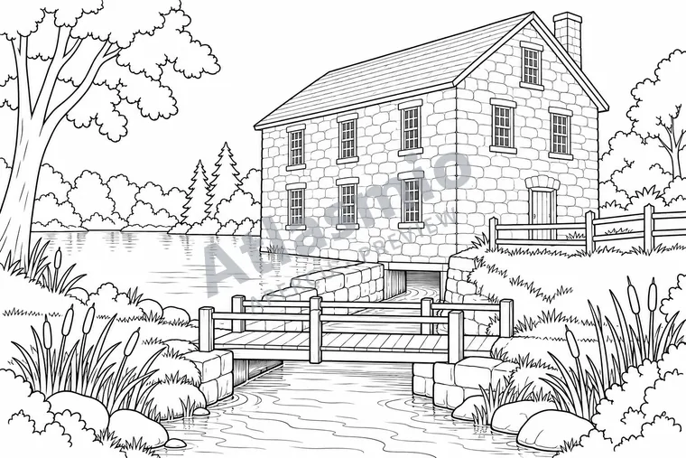 Illustration à colorier : Le moulin de Lang
