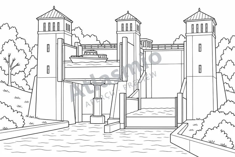 Illustration à colorier : L’ascenseur à bateaux