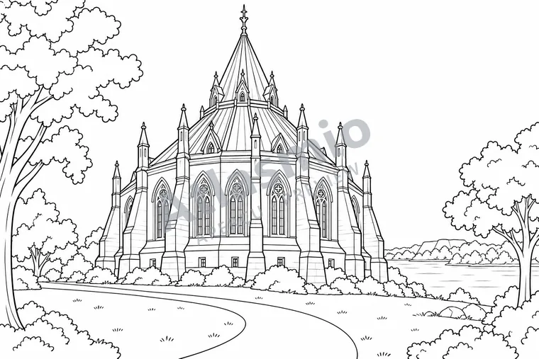Illustration à colorier : La Bibliothèque du Parlement