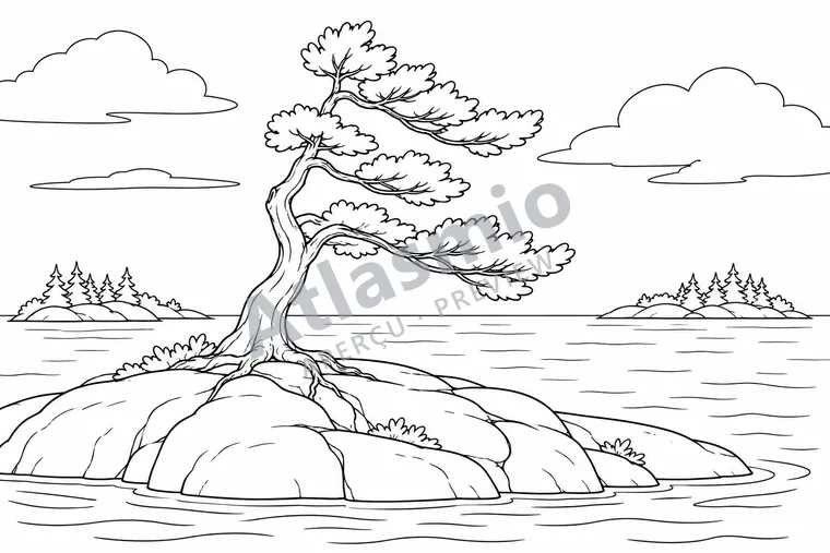 Colouring illustration: Georgian Bay Pines