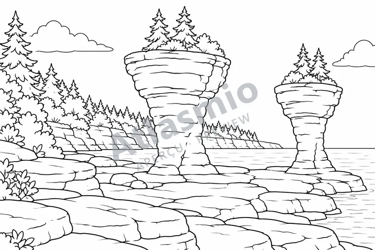 Colouring illustration: Flowerpot Island’s Rock Pillars