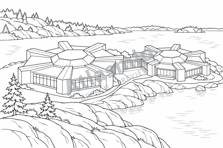 Colouring illustration: Science North by the Lake