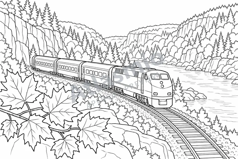 Colouring illustration: The Agawa Canyon Train