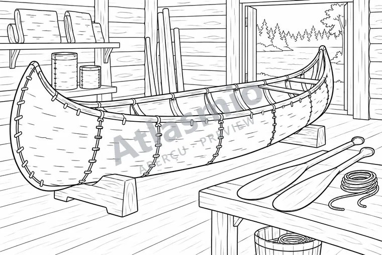Colouring illustration: A Canoe at Fort William