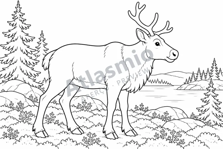 Illustration à colorier : Le caribou de Wabakimi