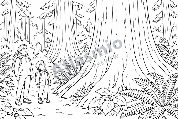 Illustration à colorier : Les géants de la forêt