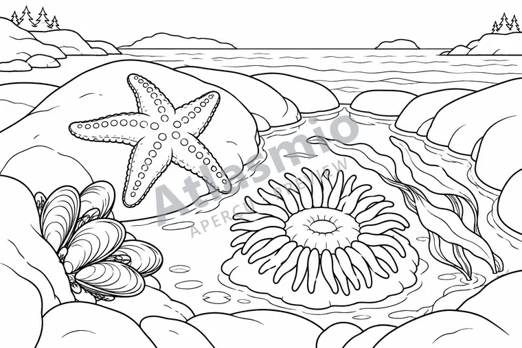 Colouring illustration: A Tide Pool