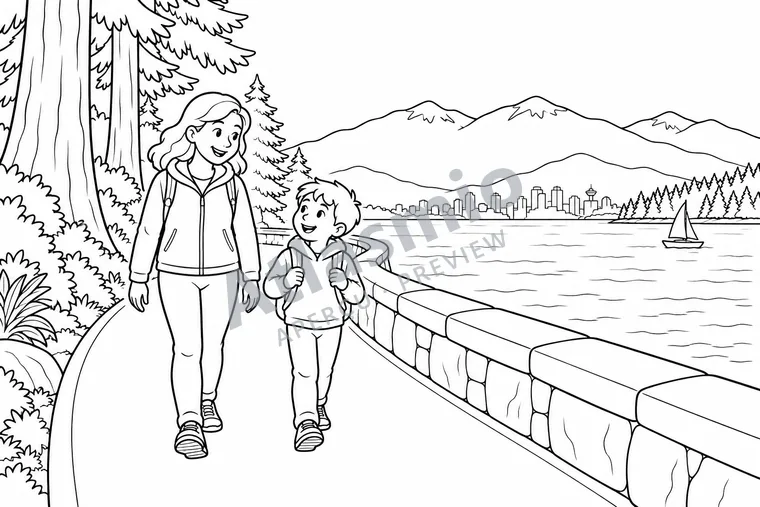 Illustration à colorier : La promenade du parc Stanley