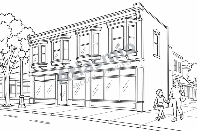 Illustration à colorier : Un bâtiment très étroit
