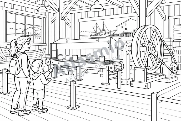 Colouring illustration: Inside the Old Cannery