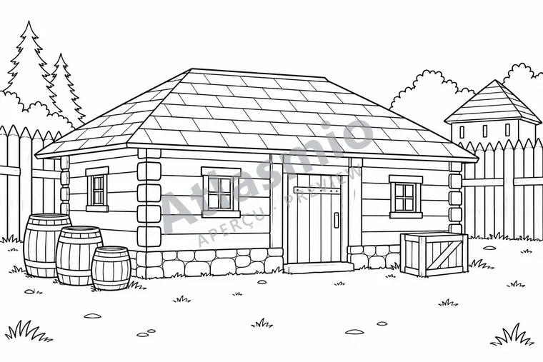 Colouring illustration: Fort Langley’s Storehouse