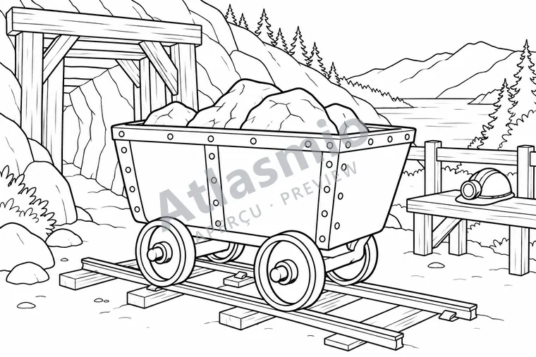 Colouring illustration: A Mine Cart