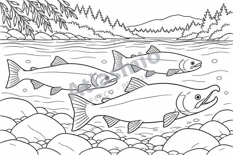 Colouring illustration: The Salmon Return