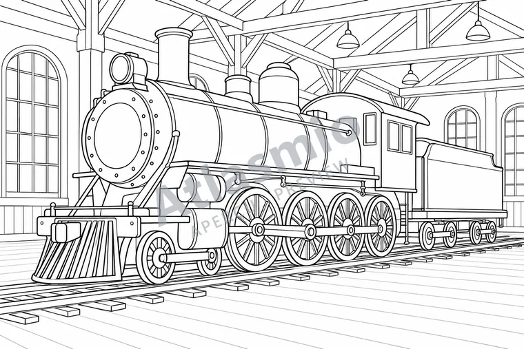 Colouring illustration: A Locomotive in Revelstoke