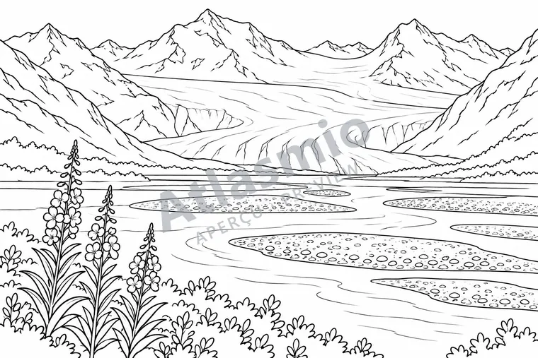 Colouring illustration: Northern Glaciers and Rivers
