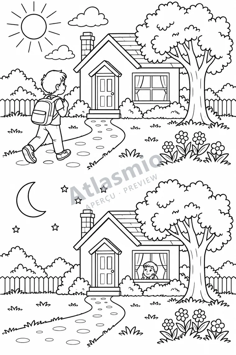 Illustration à colorier : Le jour et la nuit