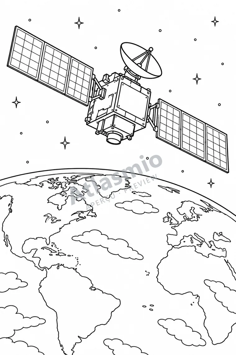 Illustration à colorier : Un satellite autour de la Terre