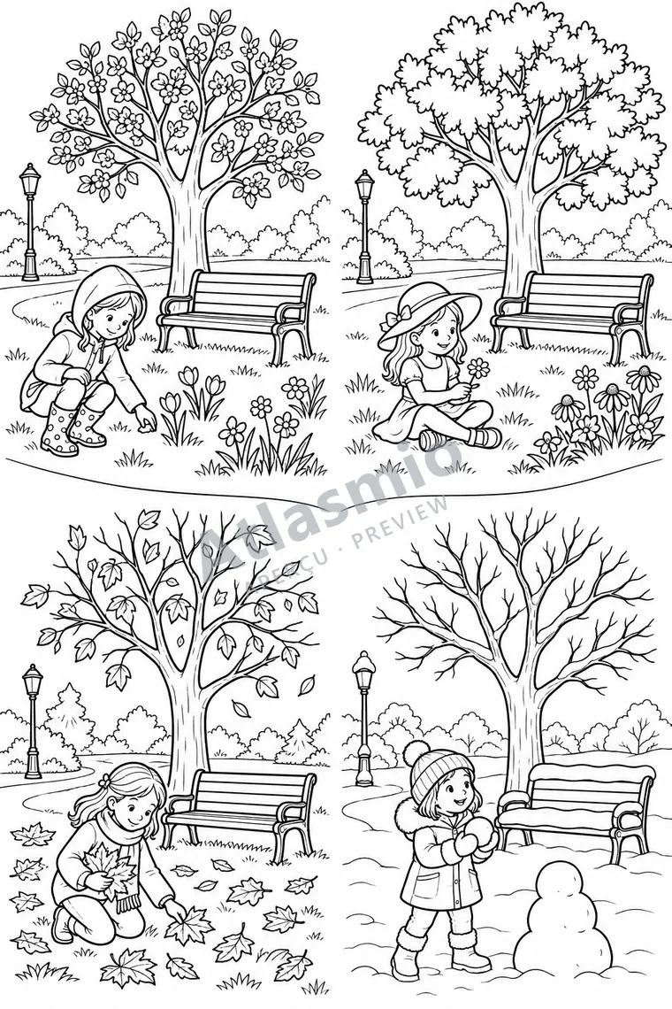Colouring illustration: One Park, Four Seasons