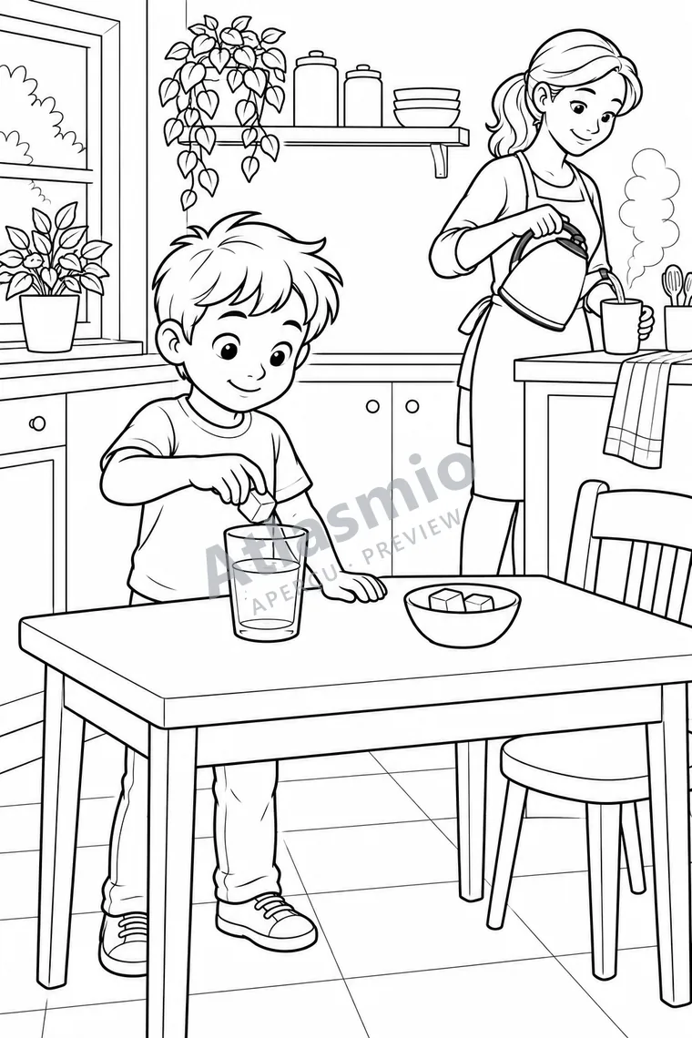 Colouring illustration: Water in Three Forms