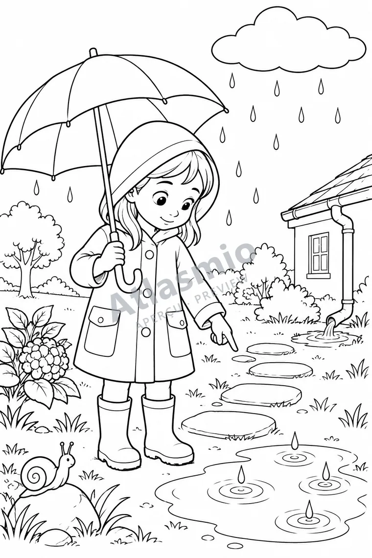 Colouring illustration: Where Does Rain Go?