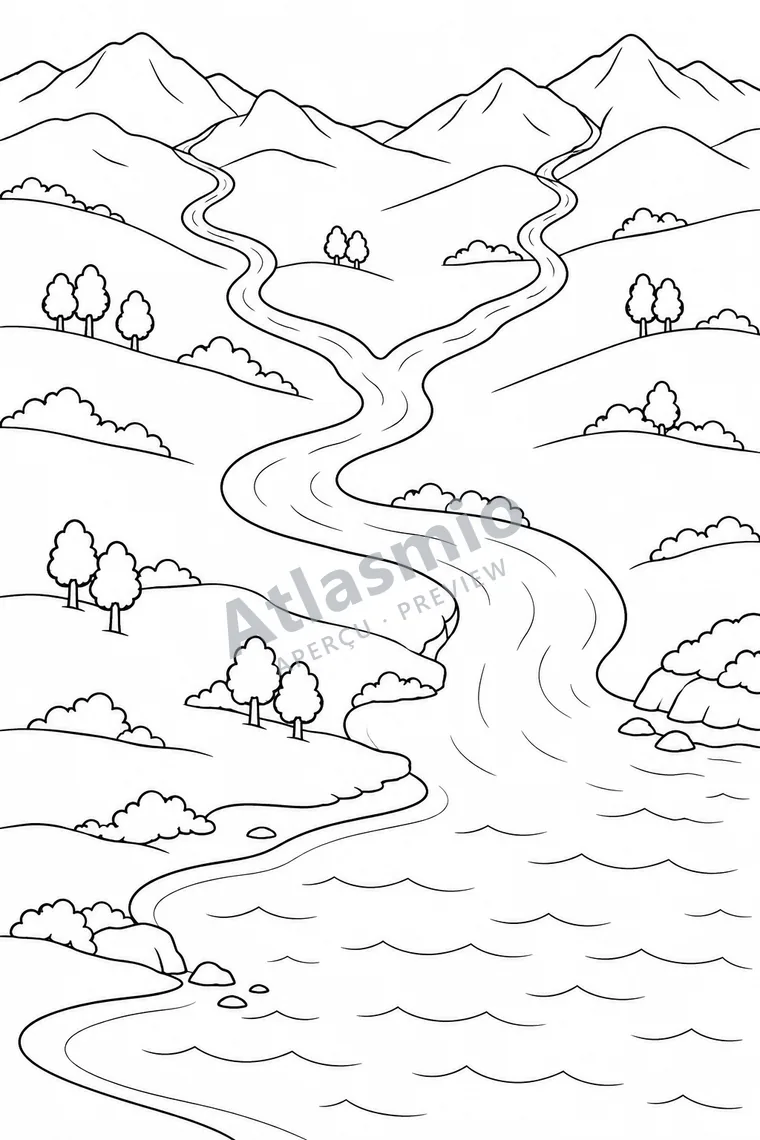 Colouring illustration: A River to the Sea
