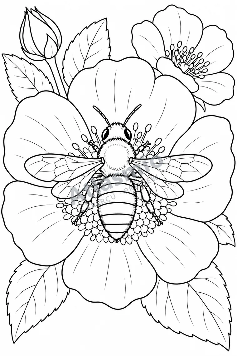 Colouring illustration: A Bee and a Flower