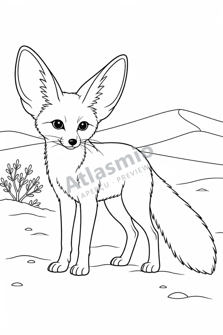 Colouring illustration: A Fennec Fox in the Desert