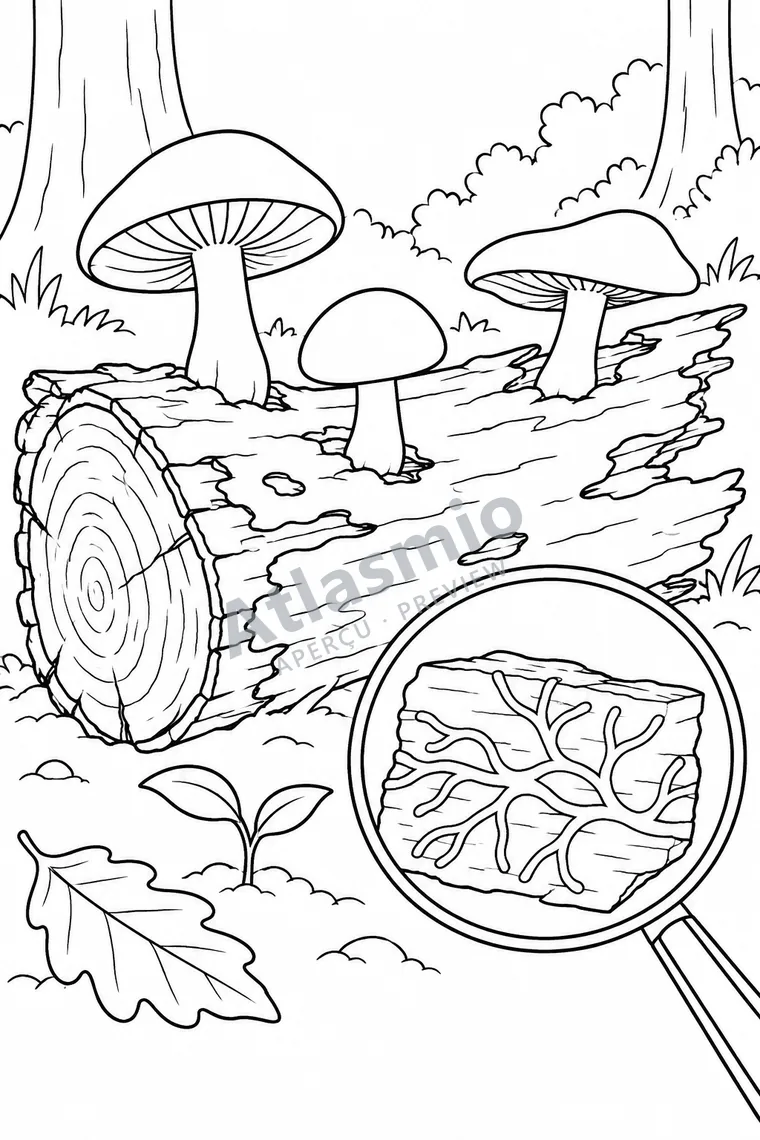 Colouring illustration: Fungi That Break Down Wood